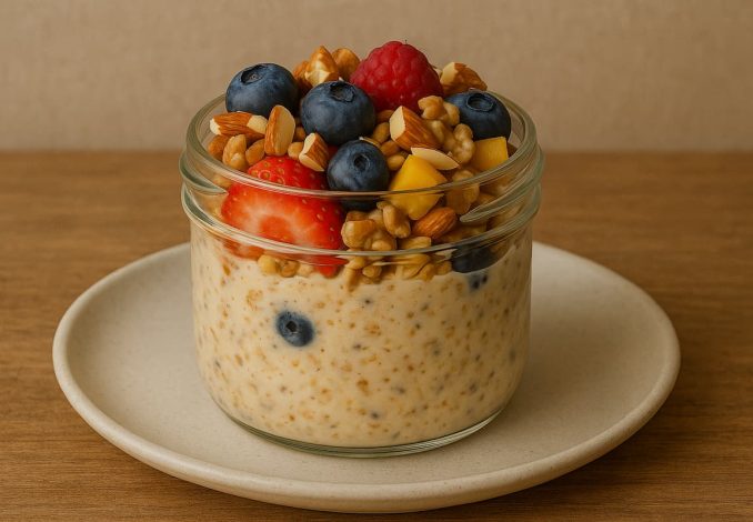 Overnight Oats dengan Buah dan Kacang