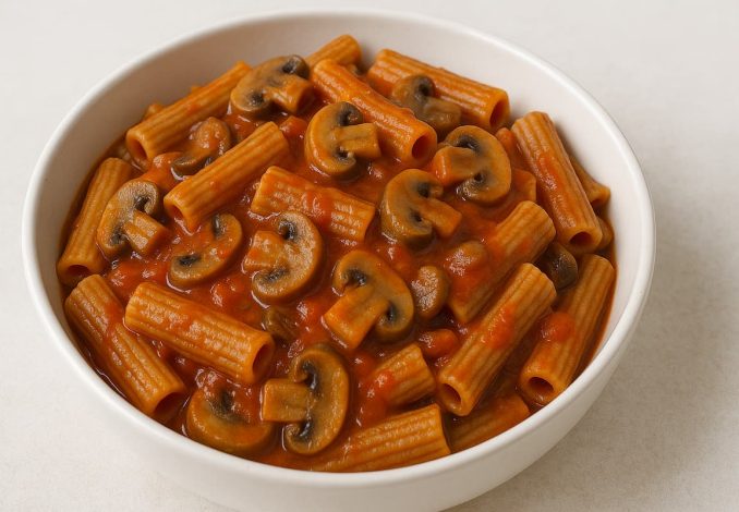 Pasta Gandum dengan Saus Tomat dan Jamur
