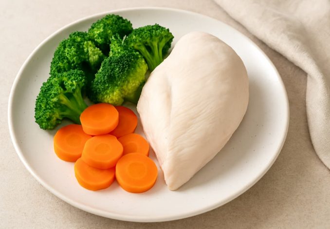 Ayam Rebus dengan Brokoli dan Wortel