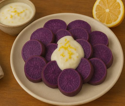 Ubi Ungu Kukus + Saus Yogurt Lemon