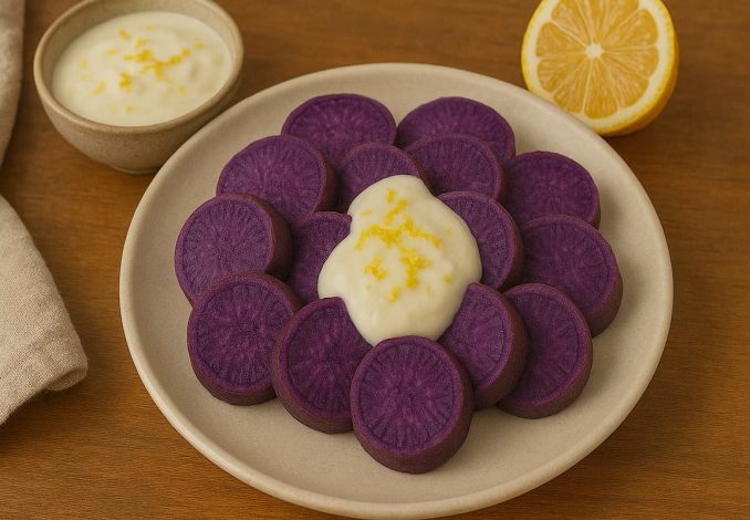 Ubi Ungu Kukus + Saus Yogurt Lemon
