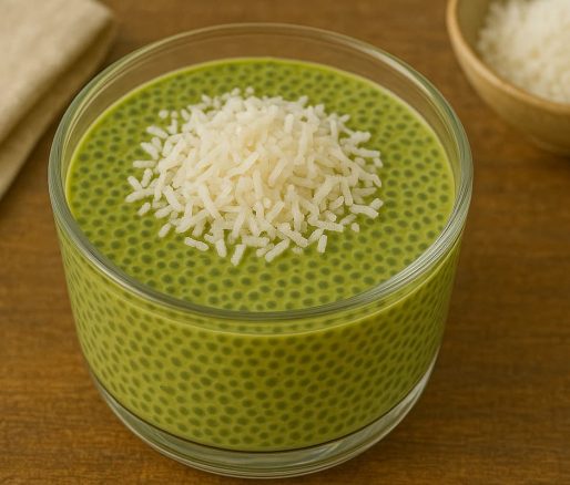 Puding Chia dengan Matcha dan Kelapa