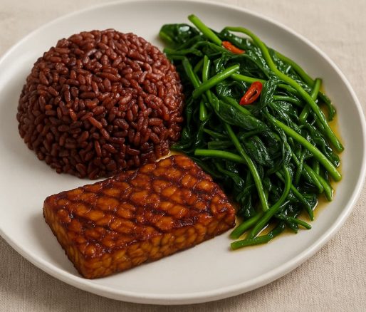 Nasi Merah + Tempe Bakar + Tumis Kangkung