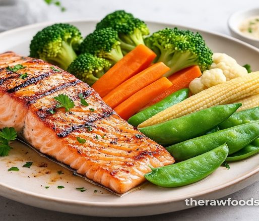 Salmon panggang dengan sayur kukus