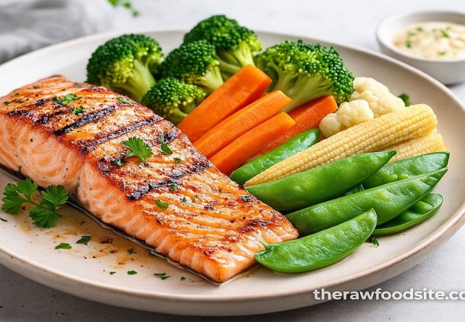 Salmon panggang dengan sayur kukus