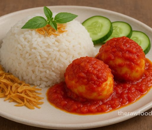 Nasi uduk dengan telur balado