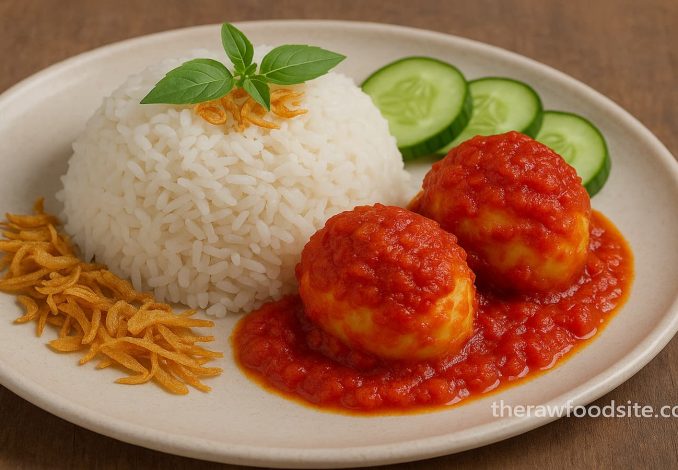 Nasi uduk dengan telur balado